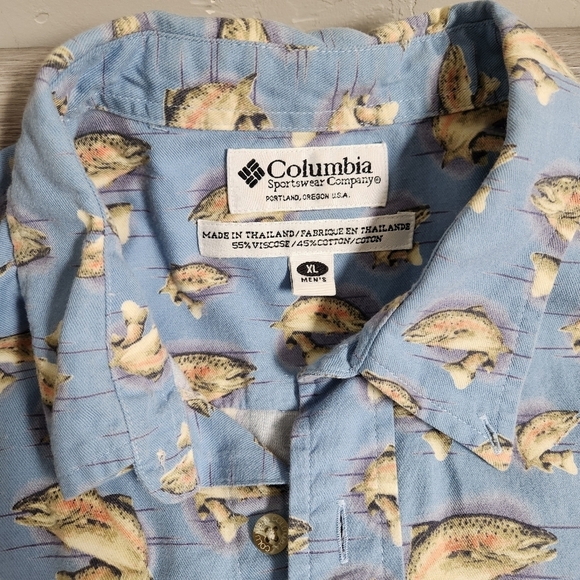 Columbia Blue Vintage Shirt XL Button Down Fisherman Fish Outdoor Wear Oversized - Picture 4 of 10